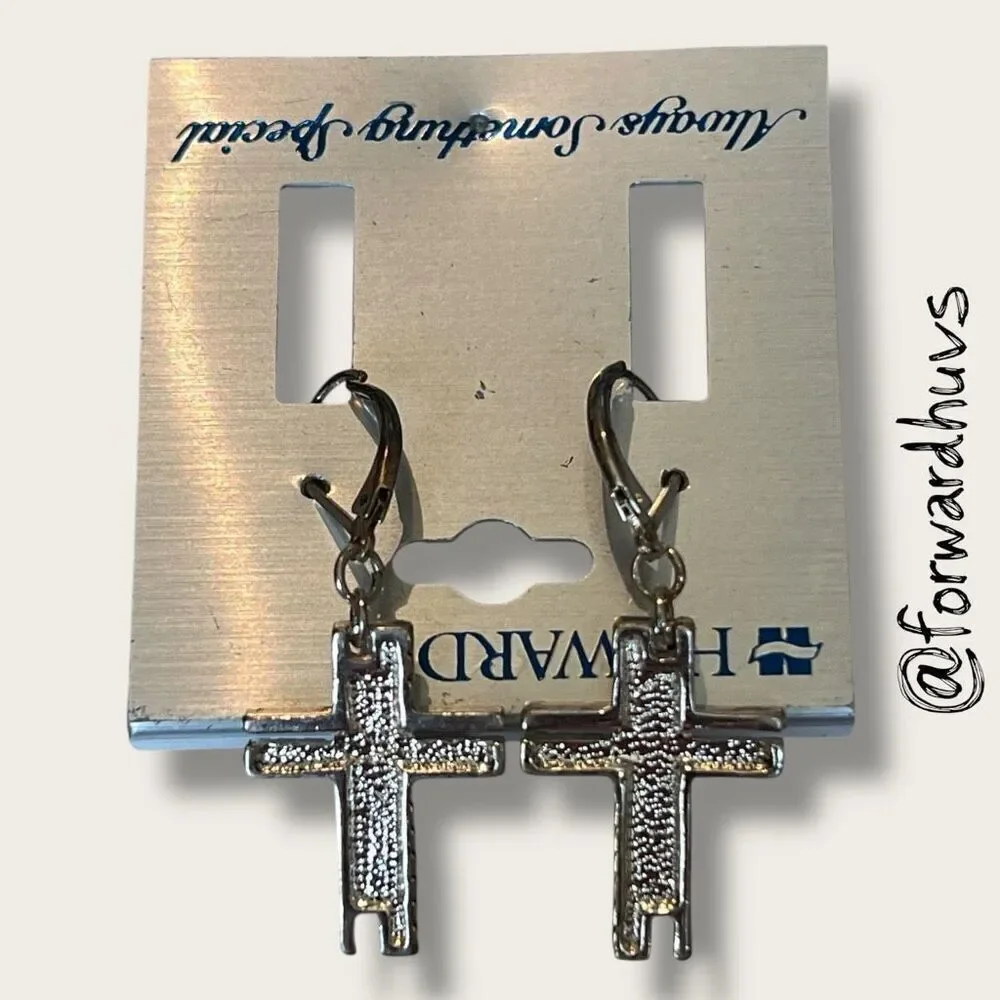 Bundle Sale 3 for $15 | Howard’s Silver Tone Cross Earrings – 1 3/4 Inches